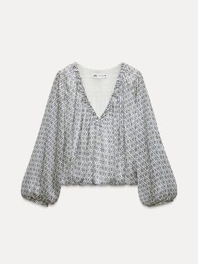 NWT Zara Metallic Threaded Cropped Ballon Blouse M